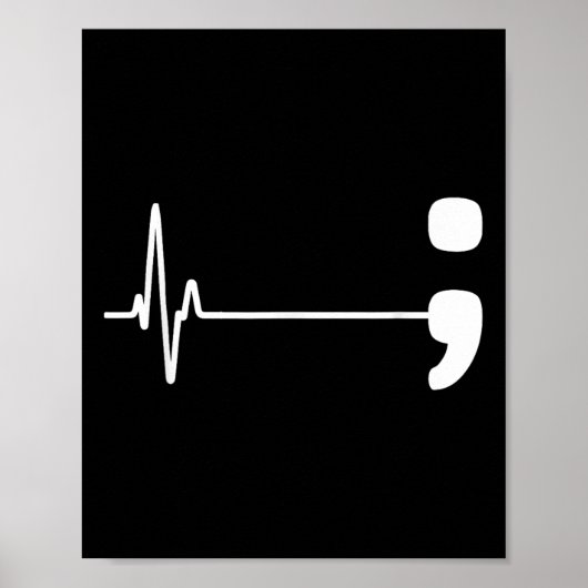 Poster Semicolon Heartbeat Flatline Prévention du suicide (Devant)