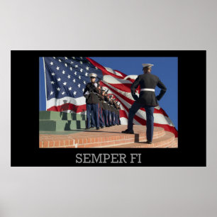 Poster Semper Fi - Rifle Squad et drapeau