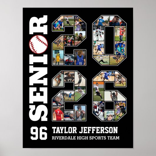 Poster Senior 2026 Baseball Team Sports Photo Collage (Devant)