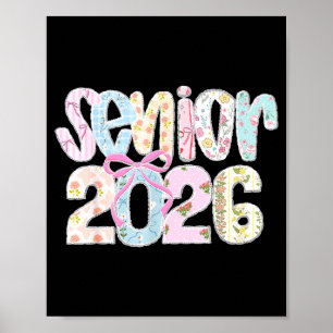 Poster Senior 2026 lettres en patchwork floral pastel ave