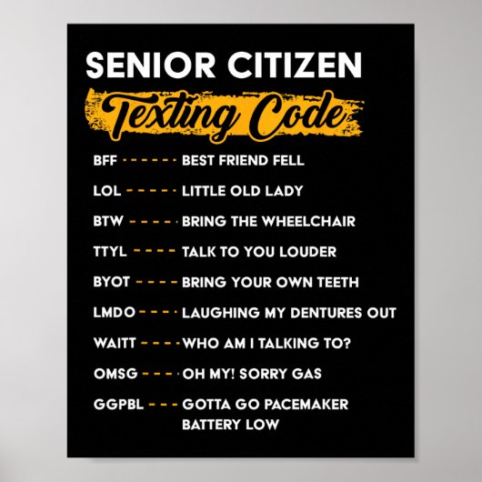 Poster Seniors &# s Code de Textes Drôle Vieux gens (Devant)