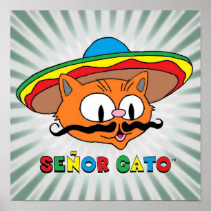 Poster Senor Gato caricature Mustache Cat