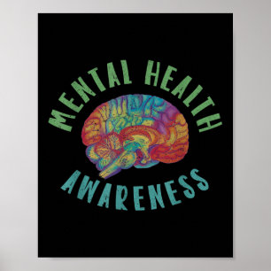 Poster Sensibilisation à la santé mentale Cerveau arc-en-