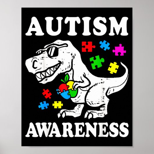 Poster Sensibilisation à l'autisme dinosaure t-rex puzzle (Devant)