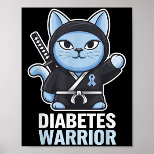 Poster Sensibilisation au diabète Bleu Ruban Ninja Chat D