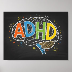 Poster Sensibilisation au TDAH Colorful Cerveau Mot Illus