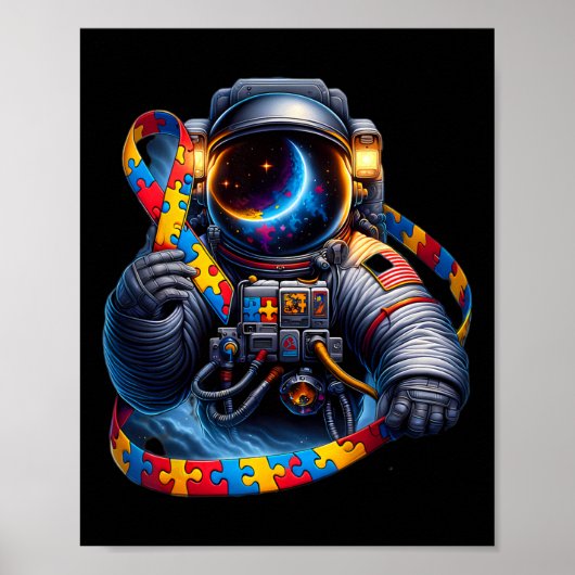 Poster Sensibilisation sur l'autisme Astronaute Jaune Rou (Devant)
