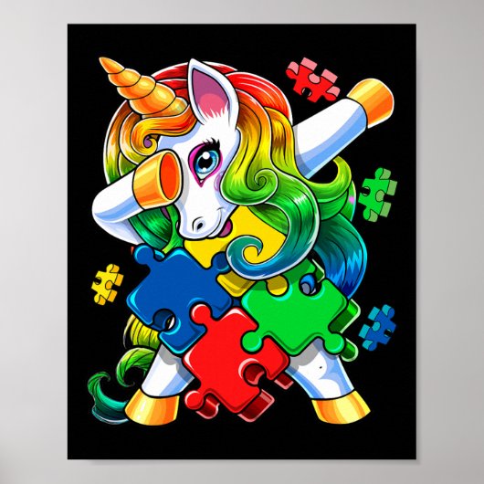 Poster Sensibilisation sur l'autisme Dabbing Unicorn Puzz (Devant)