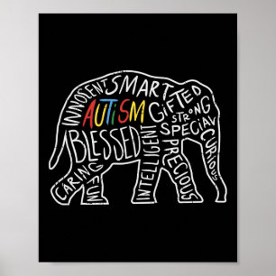Poster Sensibilisation sur l'autisme Eléphant Mots Amoure