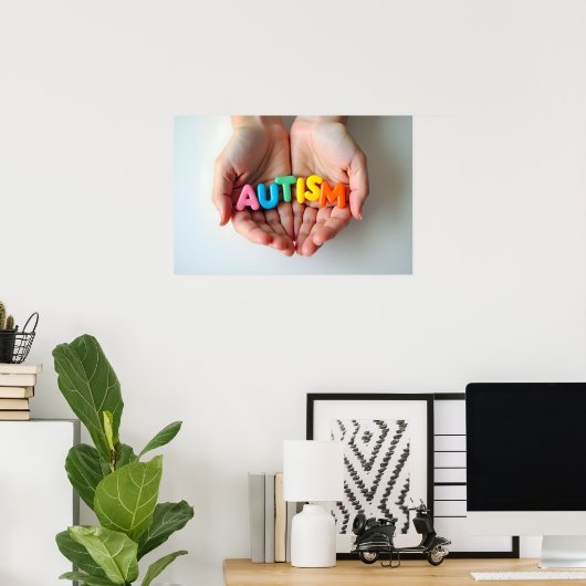 Poster Sensibilisation sur l'autisme Hands Tenant Des Let (Bureau à domicile)