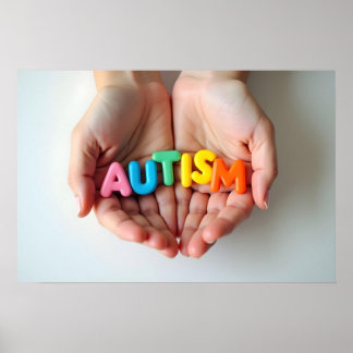 Poster Sensibilisation sur l'autisme Hands Tenant Des Let