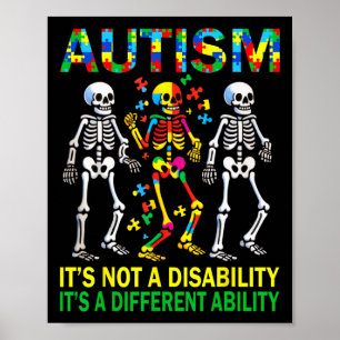 Poster Sensibilisation sur l'autisme Skeleton Danser Auti
