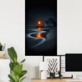 Poster Sentier au Clair de Lune : Solitude de la Plage (Bureau à domicile)