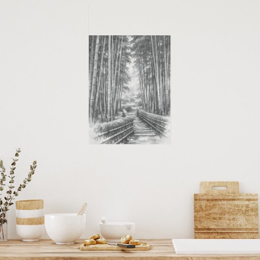 Poster Sentier de bambou dans la lumière - Yang | Art mur (Cuisine)