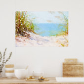 Poster Sentier de plage Océan Herbe Aquarelle (Cuisine)