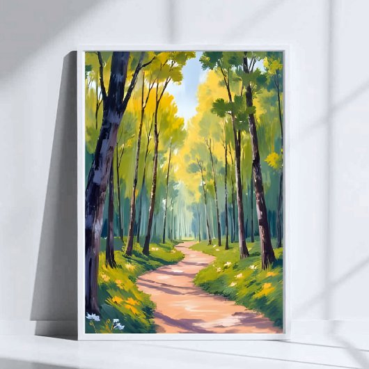 Poster Sentier de printemps | Nature aquarelle forêt vert
