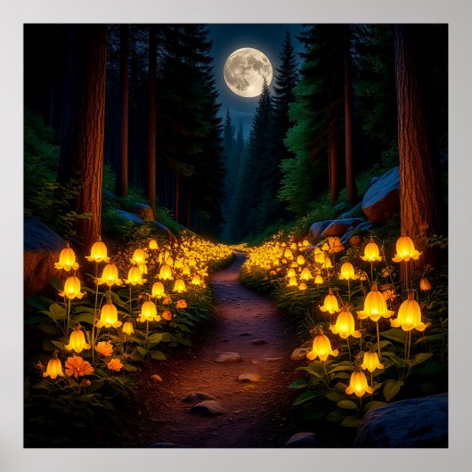 Poster Sentier enchanté de la forêt au clair de lune (Devant)