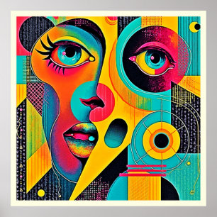 Poster Sentiments Colorés : Visage Abstrait