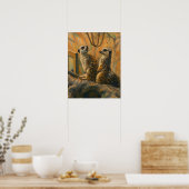 Poster Sentinelles de douceur - Meerkat Pair sur Branche (Cuisine)