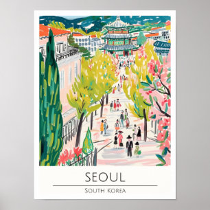 Poster Séoul Corée du Sud Illustration d'art vintage Voya