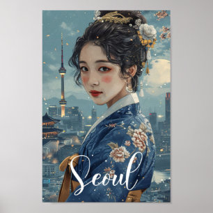 Poster Séoul Corée du Sud Illustration de voyage Art Vint