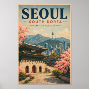 Poster Séoul Corée du Sud Illustration Voyage Art Vintage