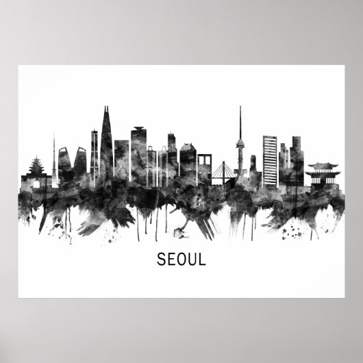 Poster Séoul Corée du Sud Skyline BW (Devant)