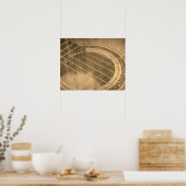 Poster sépia acoustique guitare trou de son closeup (Cuisine)