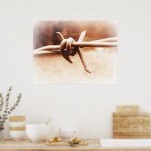 Poster Sepia Barbwire Fermer l'affiche photographique (Cuisine)