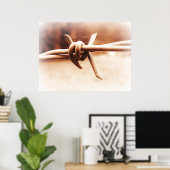 Poster Sepia Barbwire Fermer l'affiche photographique (Bureau à domicile)