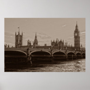 Poster Sepia Big Ben Tower Palace de Westminster
