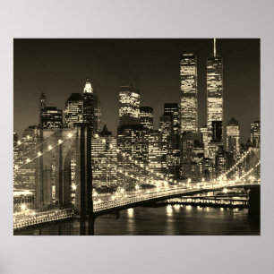 Poster Sepia Brooklyn Bridge New York Nuit