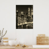 Poster Sepia Brooklyn Bridge New York Nuit (Cuisine)