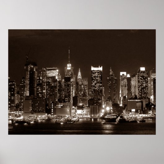 Poster Sepia Brown New York City Night Artwork (Devant)