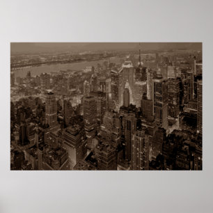 Poster Sepia Brown New York City Night Artwork