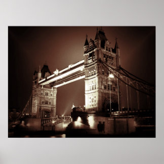 Poster Sepia London Tower Bridge en soirée