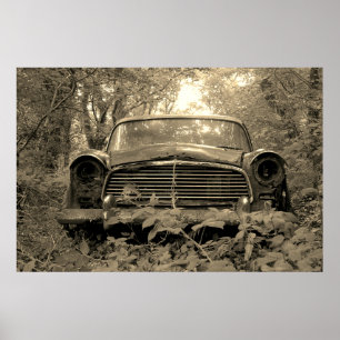 Poster Sepia Photographie d'une vieille voiture classique