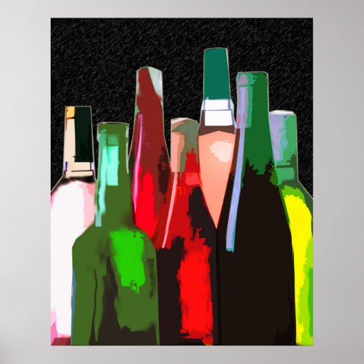Poster Sept bouteilles de vin sur le mur (Devant)