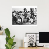 Poster Sept cow-girls rodéo posant avec un âne (Bureau à domicile)