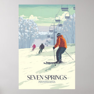 Poster Sept Sources Pennsylvanie USA Station de Ski Voyag
