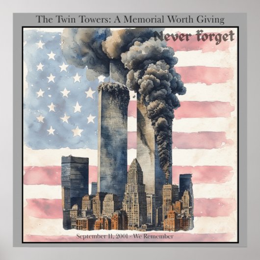 Poster September 11 Twin Towers Memorial Wall Art  (Devant)