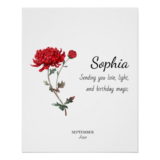 Poster September Aster Personalized Birthday (Devant)