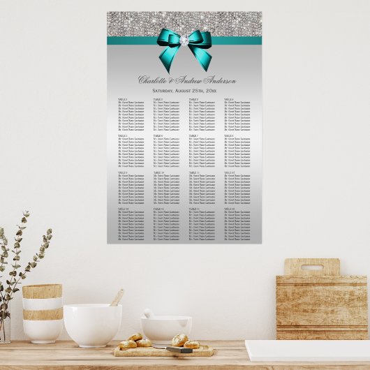 Poster Séquin mariage Argent Séquin Profond Turquoise Bow (Cuisine)