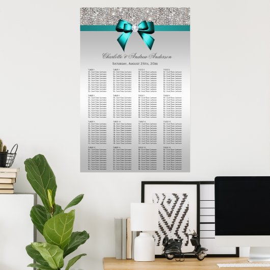 Poster Séquin mariage Argent Séquin Profond Turquoise Bow (Bureau à domicile)