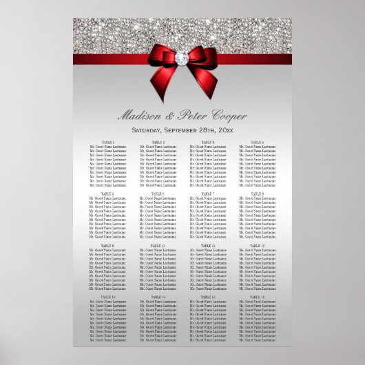 Poster Séquins d'argent Mariage de la Bow rouge (Devant)