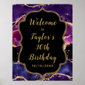 Poster Séquins d'or violet foncé Agate Anniversaire Bienv (Devant)
