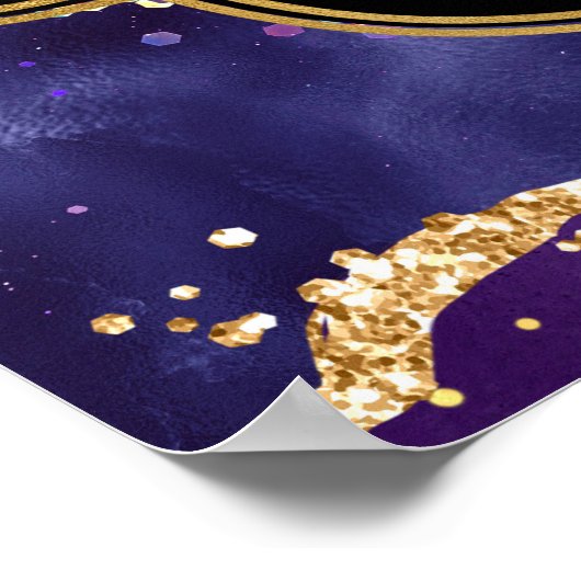 Poster Séquins d'or violet foncé Agate Anniversaire Bienv (Coin)