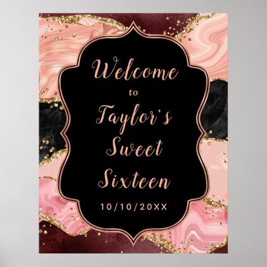 Poster Séquins noirs et roses Agate Sweet sixteen Bienven (Devant)