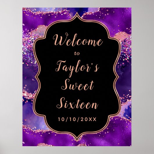 Poster Séquins rose violet Agate Sweet sixteen Bienvenue (Devant)