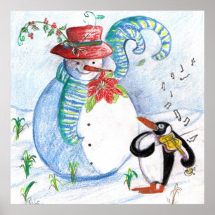 POSTER SÉRÉNADE D'HIVER DE BONHOMME DE NEIGE ET DE MANCHO